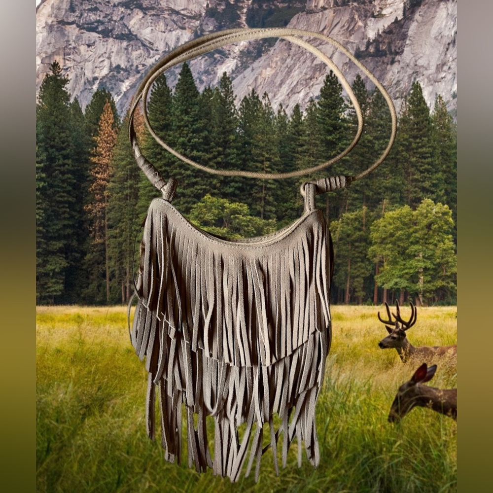American Eagle Outfitters Tan Suede Fringe Mini Crossbody